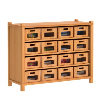 Stollenschrank mit 16 Massivholzkästen+Sichtfenster, 80 cm hoch, 106x40 cm (B/T) 